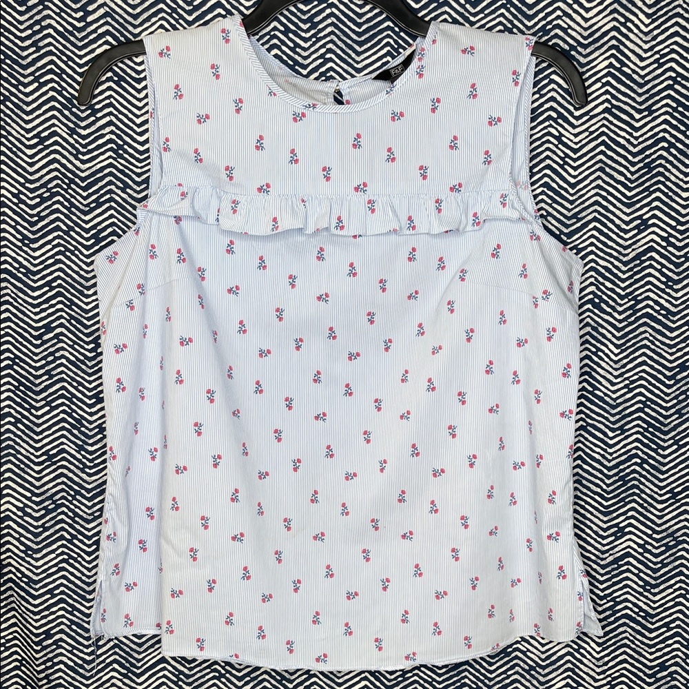 F&F Floral Ruffle Blouse - White with Red Flowers